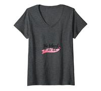 Elle a cru et a Fait Une Source d'inspiration pour l'émancipation des Femmes T-Shirt avec Col en V, Femme, Chiné Foncé, L
