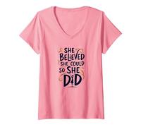 Elle a cru qu'elle Le pouvait, Alors Elle a Fait Quelque Chose d'inspirant T-Shirt avec Col en V, Femme, Rose, XL
