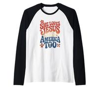 Elle Aime Jésus et l'Amérique trop rétro Le 4 Juillet aux États-Unis Manche Raglan