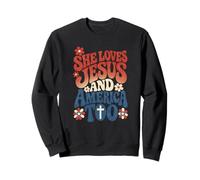 Elle Aime Jésus et l'Amérique trop rétro Le 4 Juillet aux États-Unis Sweatshirt