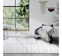 Elle Decor ation Tapis Artistique à Poils Longs, Moderne, à Poils Longs, Motif Moderne, Moelleux, Doux, bohème, pour Salon, Chambre à Coucher, Blanc crème, 160 x 235 cm
