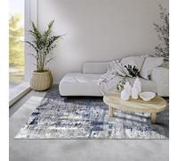 Elle Decor Malard Tapis Moderne Design Abstrait antidérapant à Poils Courts pour Chambre à Coucher, Salle à Manger, Salon, Couloir, Cuisine - Bleu foncé Beige, 80 x 150 cm