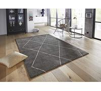Elle Decor Massy Tapis à Poils Courts, Gris foncé, crème., 80x150 cm