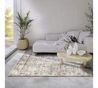 Elle Décor Saveh Tapis - Design Classique antidérapant Vintage à Poils Courts pour Chambre à Coucher, Salle à Manger, Salon, Couloir, Cuisine - Crème/doré 80 x 150 cm