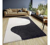 ELLE Decoration Alice Shaggy Tapis de Salon, à Poils Longs, Bicolore, Motif Moderne, Moelleux, Doux, pour Salon, Chambre à Coucher, Chambre d'adolescent, crème, Noir, 160 x 230 cm