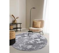 ELLE Decoration Calida Tapis Rond, à Poils Longs, Moelleux, uni, Doux, Facile d'entretien, pour Salon, Salle à Manger, Chambre à Coucher, Chambre d'enfant, argenté, 160 cm