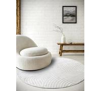 ELLE Decoration Panglao Tapis de Salon Moderne à Poils Courts - Moelleux - Effet très Profond - Skandi bohème, géométrique, Vagues - Arc - pour Salon, Chambre à Coucher, Cuisine - Blanc - 160 cm