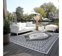 ELLE Decoration Tapis Oriental réversible résistant aux intempéries et imperméable - Design Vintage - Tapis d'extérieur Oriental pour Jardin, Balcon, terrasse, Salon - Noir - 80 x 150 cm
