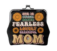 Elle est Forte, courageuse, intrépide, Adorable et Belle Maman. Porte-Monnaie en Similicuir pour Femme avec Fermoir Baiser, Portefeuille Fonctionnel à Double Fermoir, Cadeau d'anniversaire Original