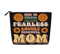 Elle est Forte, courageuse, intrépide, Adorable et Belle Maman. Trousse de Maquillage en Faux Chanvre, Sac de Voyage, Pochette de Toilette, écologique et Durable avec Fermeture éclair, 24 x 17 cm.