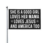 Elle est une bonne fille aime sa maman aime Jésus et l'Amérique aussi drapeau 3 x 5 extérieur double face cool décoration murale pour l'extérieur 3 x 5 pieds, elle est une bonne fille aime sa maman ai
