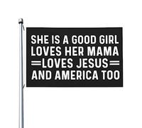 Elle est une bonne fille aime sa maman aime Jésus et l'Amérique aussi drapeau double face drôle décoration murale pour cour 3 x 5 pieds, elle est une bonne fille aime sa maman aime Jésus et l'Amérique