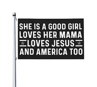 Elle est une bonne fille aime sa maman aime Jésus et l'Amérique aussi drapeau double face personnalisé drapeau mural pour la plage 3 x 5 pieds, elle est une bonne fille aime sa maman aime Jésus et l'A