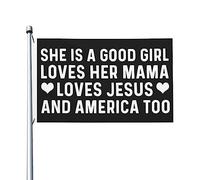 Elle est une bonne fille aime sa maman aime Jésus et l'Amérique aussi drapeau pour chambre adolescent double face vintage drapeau art mural pour patio 3 x 5 pieds, elle est une bonne fille aime sa mam