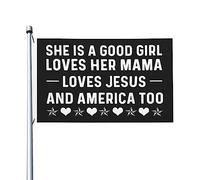 Elle est une bonne fille aime sa maman aime Jésus et l'Amérique aussi Drapeau pour les gars de la chambre Drapeau personnalisé double face Art mural pour porche 3 x 5 pieds, Elle est une bonne fille a