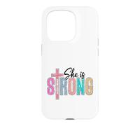 Elle est Une Femme chrétienne Forte (Proverbes 31, 25) Coque pour iPhone 15 Pro