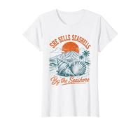 Elle Vend des Coquillages au Bord de la mer Beach Summer Ocean Vibes T-Shirt Graphique avec Valeur, Femme, Blanc, XS