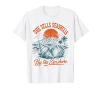 Elle Vend des Coquillages au Bord de la mer Beach Summer Ocean Vibes T-Shirt Graphique avec Valeur, Homme, Blanc, XL