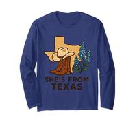 Elle Vient du Texas, Wildflower Bluebonnet Texas Love Manche Longue