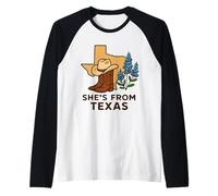 Elle Vient du Texas, Wildflower Bluebonnet Texas Love Manche Raglan