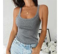 ELLEES Gilet côtelé sans manches pour femme - Débardeur tricoté de qualité - Col en U - Décontracté - Couleur unie - Caraco basique pour femme - 3, S