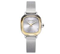 Ellen Tracy Montre pour femme 22,5 mm bicolore argenté/doré, cadran argenté, accents de cristal, bracelet en maille