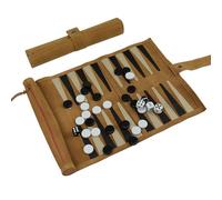 ELLENNE - BACKGAMMON EN CUIR VRAI AVEC COUTURE À LA MAIN - PORTABLE DE VOYAGE ENROULABLE