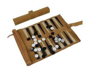 ELLENNE - BACKGAMMON EN CUIR VRAI AVEC COUTURE À LA MAIN - PORTABLE DE VOYAGE ENROULABLE