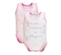 Ellepi body bébé à bretelles larges, lot de 2 pièces, 100% coton doux, rose, 12 mois