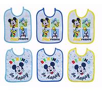 Ellepi Disney Lot de 6 bavoirs avec lacets | Minnie et Mickey | 100 % coton avec dos imperméable, Mickey, 18x18cm