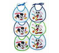 Ellepi Disney Lot de 6 bavoirs avec lacets | Minnie et Mickey | 100 % coton avec dos imperméable, Mickey1, 18x18cm