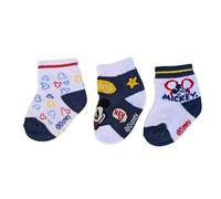 Ellepi lot de 3 paires de chaussettes bébé Disney en coton doux, Mickey blanc-bleu, 0-6 mois