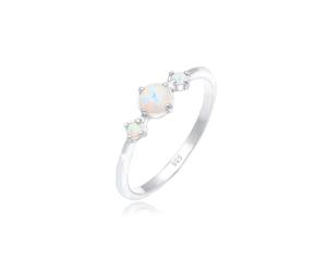 Elli Bague Femmes Bande Géo Vintage Tendance avec Opale Synthétique en Argent Sterling 925
