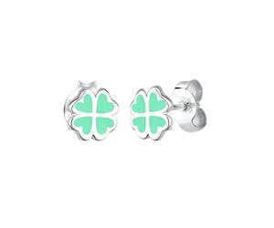 Elli Boucles d´Oreilles pour Enfants en 925/1000 Argent avec Émail Bijoux pour Filles Kids Goujon Trèfle Porte-Bonheur Talisman Nature Fleur Pastel Vert