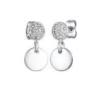 Elli Boucles d'Oreilles Femmes Pendentif d'oreilles Plaquette Rond Élégant Couleur Argent avec Cristaux
