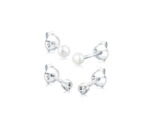 Elli Boucles d'Oreilles Classique Ensemble de Boucle d'oreille Femme - (925/1000) Argent Cristal Perles