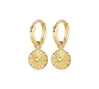Elli Boucles d'oreilles créoles pour femme avec pendentif en forme de plaque de soleil antique vintage tendance en argent sterling 925 plaqué or