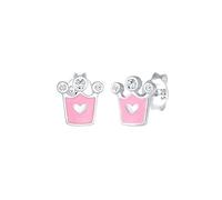 Elli Boucles d'Oreilles Elli - Couronne coeur Boucles d'oreilles Enfants - (925/1000) Argent Cristal Émail