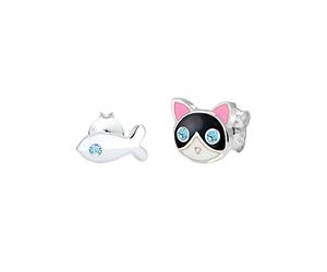Elli Boucles d'Oreilles Elli - Poisson et Chat Cristal Boucles d'Oreilles Enfant - (925/1000) Argent