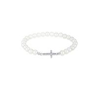 Elli Bracelet Femmes Croix Élégante avec perles de coquillage et cristaux en argent sterling 925