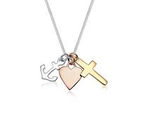 Elli Collier Femme Croix Coeur Ancre Tricolore - (925/1000) Argent