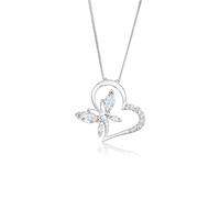 Elli Collier Femme Papillon Coeur avec Cristaux de Zircone en Argent Sterling 925