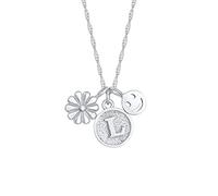 Elli Collier Pendentif Disque de Fleurs Smiley Lettre L en Argent Sterling 925