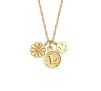 Elli Collier Pendentif Disque Fleur Smiley Lettre L en argent sterling 925 plaqué or pour femme