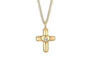 Elli Collier pour Enfants en 925/1000 Argent Plaqué Or avec Cristaux Bijoux pour Filles Kids avec Pendentif Croix Coeur Religion Croyance Amour 45 cm Longueur