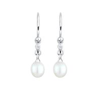Elli DIAMONDS Boucles d'Oreilles Femmes Boucles d'Oreilles Élégantes avec Perles d'Eau Douce et Diamant (0.03 ct.) en Argent Sterling 925