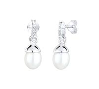 Elli DIAMONDS Boucles d'Oreilles Femmes Perle d'Eau Douce de Culture Diamant (0.03 ct.) 925 Argent Sterling