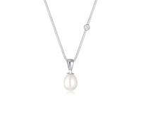 Elli DIAMONDS Collier Femmes Pendentif Goutte Élégant avec Perles d'Eau Douce et Diamant (0.03 ct.) en Argent Sterling 925