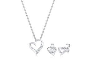 Elli DIAMONDS parure de bijoux Femmes Clous d'Oreilles Coeur Amour avec Diamant (0.075 ct.) en Argent Sterling 925
