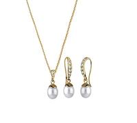 Elli Ensemble de Bijoux Ensemble de Bijoux Classique Perles d'eau Douce Cristaux Ensemble de Bijoux Femme - (925/1000) Argent Plaqué Or